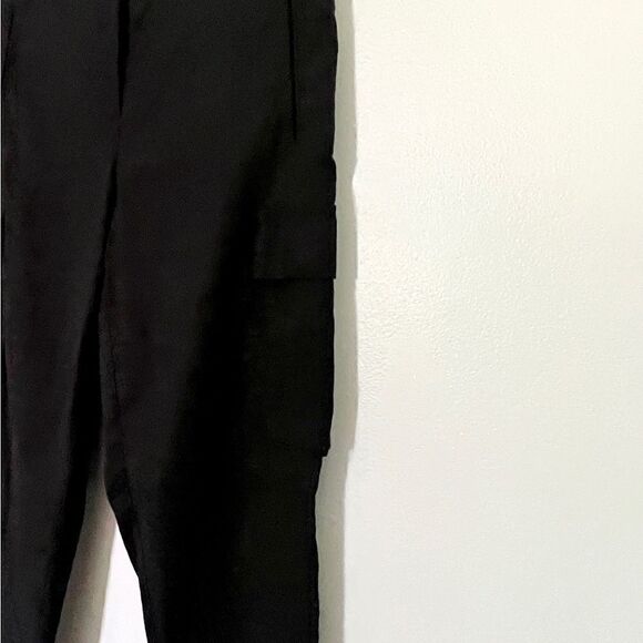 Theory Rich Black Linen Blend Tapered Cargo Style Cropped Pants - Picture 5 of 14